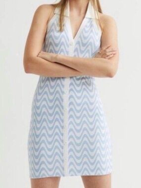 H&M Women's Blue and White Mini Halter Dress